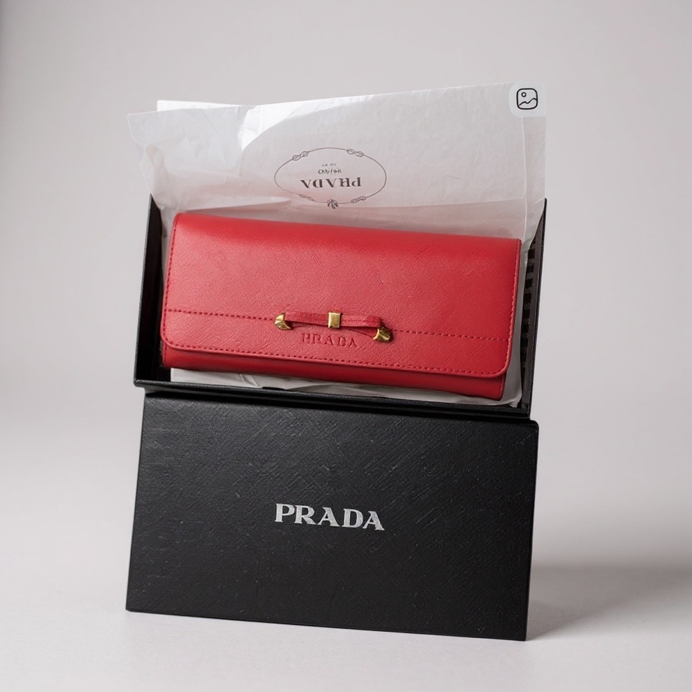 PRADA Cammeo Saffiano Metal Leather Long Continental Wallet with box rose 098